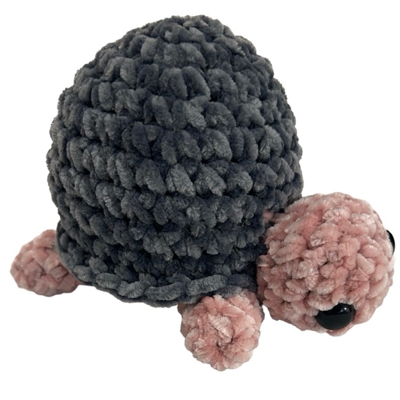Handcrafted Crochet Pink & Gray Soft Turtle Plush - Picture 2 of 8